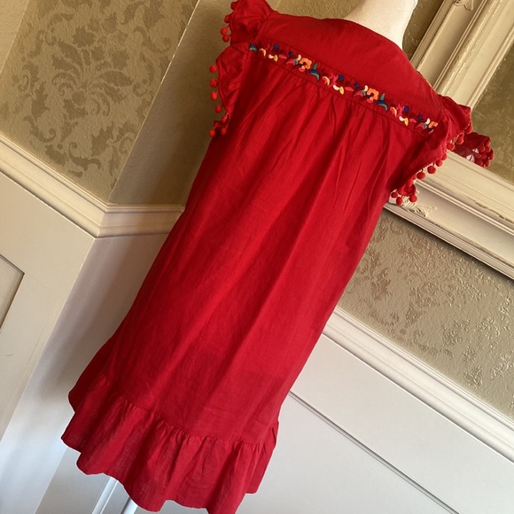 Embroidered Pompom Red Dress - Picture 6 of 7